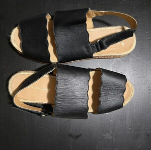 Anthropologie | Black Mollie Scalloped Sandals Sz 39